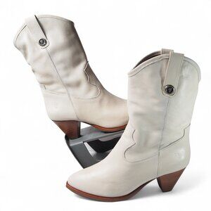 FRYE June Western Heeled Leather Ankle Boots White FR40412-WHT Women's 7.5B